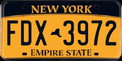 NY license plate FDX3972