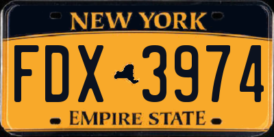 NY license plate FDX3974
