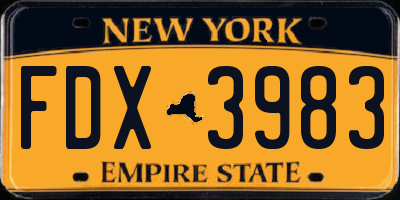 NY license plate FDX3983