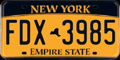 NY license plate FDX3985