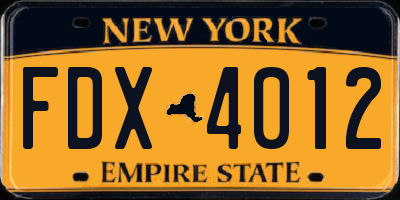 NY license plate FDX4012