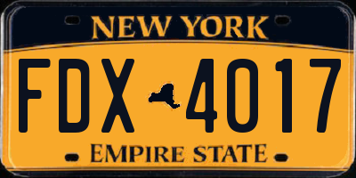 NY license plate FDX4017