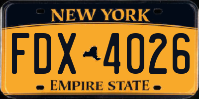 NY license plate FDX4026