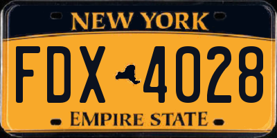NY license plate FDX4028
