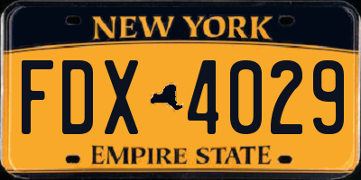 NY license plate FDX4029