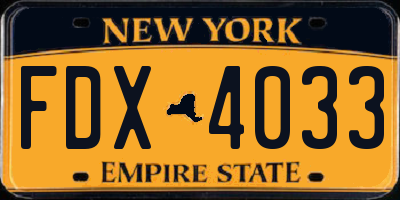 NY license plate FDX4033