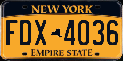 NY license plate FDX4036