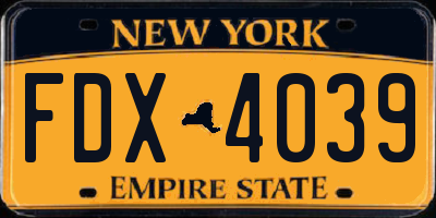 NY license plate FDX4039