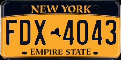 NY license plate FDX4043