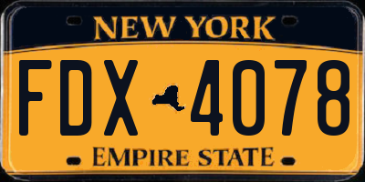 NY license plate FDX4078