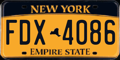 NY license plate FDX4086