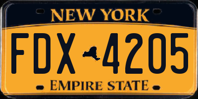 NY license plate FDX4205