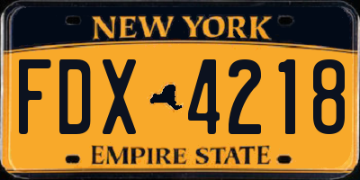 NY license plate FDX4218