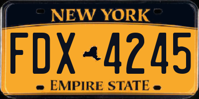 NY license plate FDX4245