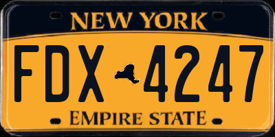 NY license plate FDX4247