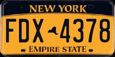 NY license plate FDX4378