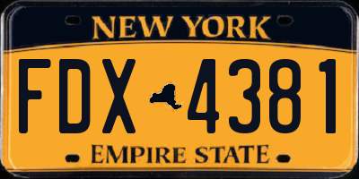 NY license plate FDX4381