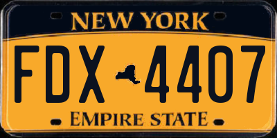NY license plate FDX4407