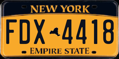 NY license plate FDX4418