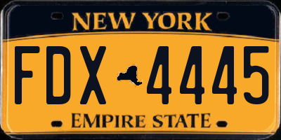 NY license plate FDX4445