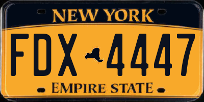 NY license plate FDX4447