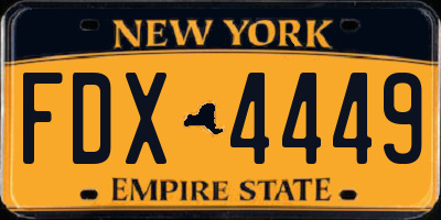 NY license plate FDX4449