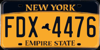 NY license plate FDX4476