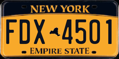NY license plate FDX4501