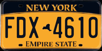 NY license plate FDX4610