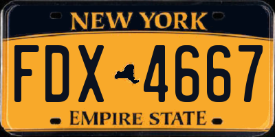 NY license plate FDX4667