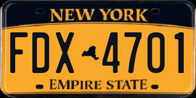 NY license plate FDX4701