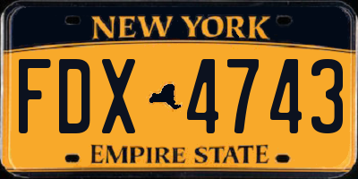 NY license plate FDX4743