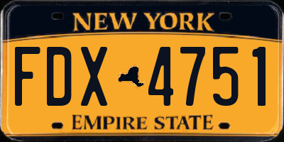 NY license plate FDX4751