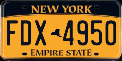 NY license plate FDX4950