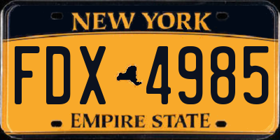 NY license plate FDX4985