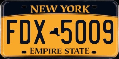NY license plate FDX5009