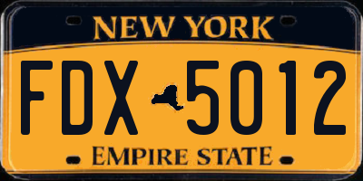 NY license plate FDX5012