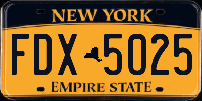 NY license plate FDX5025