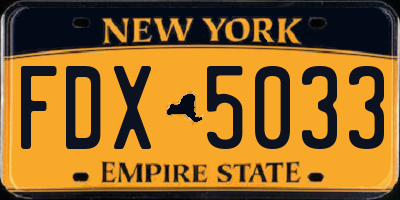 NY license plate FDX5033