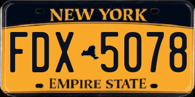 NY license plate FDX5078