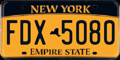 NY license plate FDX5080