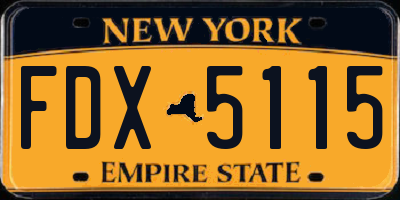 NY license plate FDX5115