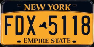 NY license plate FDX5118