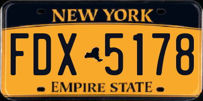 NY license plate FDX5178