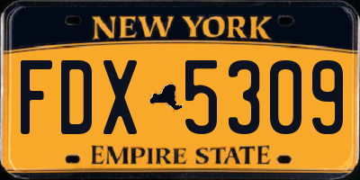 NY license plate FDX5309