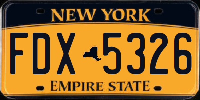 NY license plate FDX5326