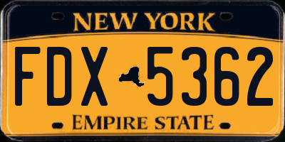 NY license plate FDX5362