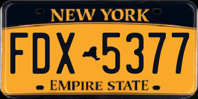NY license plate FDX5377