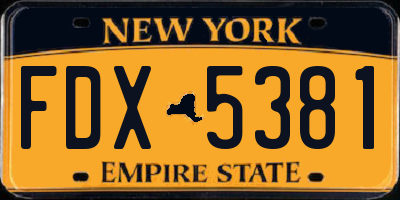 NY license plate FDX5381