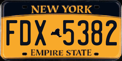 NY license plate FDX5382